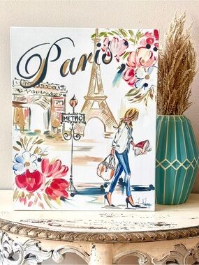 “Girl in Paris” 2018 Canvas Giclée Print by Liesl Long Spotlighting Eiffel Tower